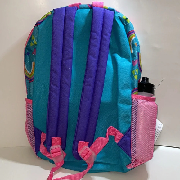 Rainbow Print Girls Backpack Blue w/ Lunch Box, Pencil Case and Accessories - Picture 3 of 6